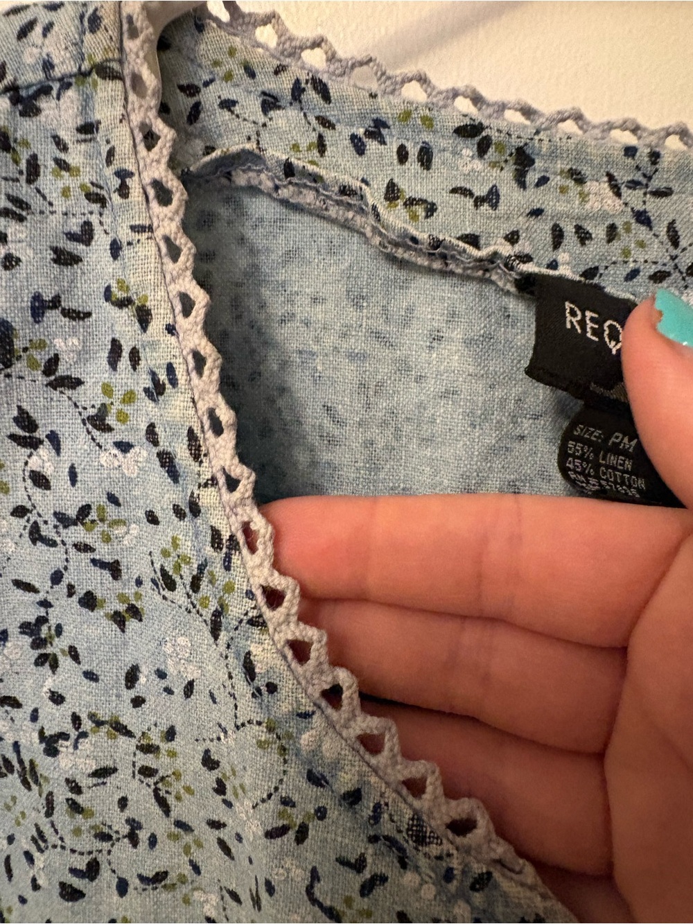 Vintage  Requirements Light Blue Floral Button Front Top - Picture 3 of 5
